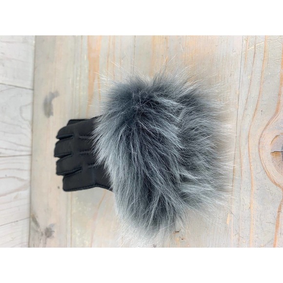 UGG THREE POINT BLACK LEATHER GLOVES WITH TOSCANA FUR Trim MED NWT - Picture 4 of 9